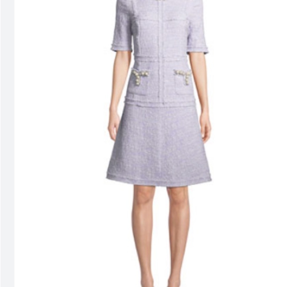 Light pink Rickie Freeman for Teri Jon Boucle cocktail dress with Pearl Trim